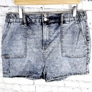 GRAND BEACH CLUB | high waist acid/stone wash denim jean shorts